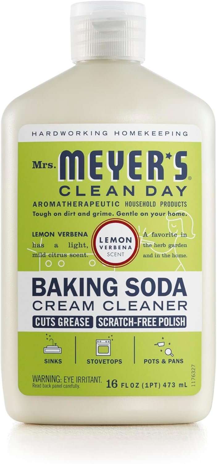 MRS. MEYER'S CLEAN DAY Baking Soda Cream Cleaner, Cuts Grease, Scratch-Free Polish, Plant-Derived Cleaning Ingredients, Lemon Verbena, 16 Fl Oz, Pack of 1 - Image 2