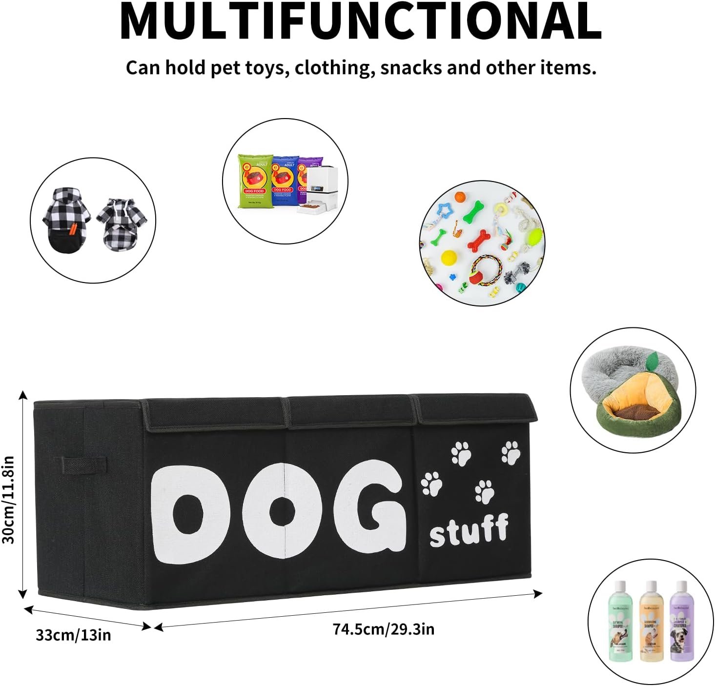 Qozary Dog Toy Storage Box - Large Dog Toy Bin, 3 Grids Dog Toy Storage Basket With Lid, Foldable Storage Bin for Dog Toys, Dog Toy Basket for Pet Supplies, Perfect To Keep Your Dog Toys Organized - Image 4