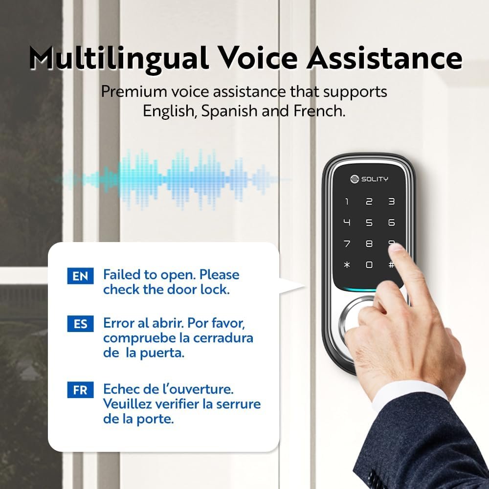 Solity No-Hub Smart Digital Door Lock, Designed in Korea, Keyless Entry, Wi-Fi, Remote Control, Touchscreen Keypad, Auto Lock, IP54 Waterproof GT10K Keypad (Satin Nickel) - Image 7