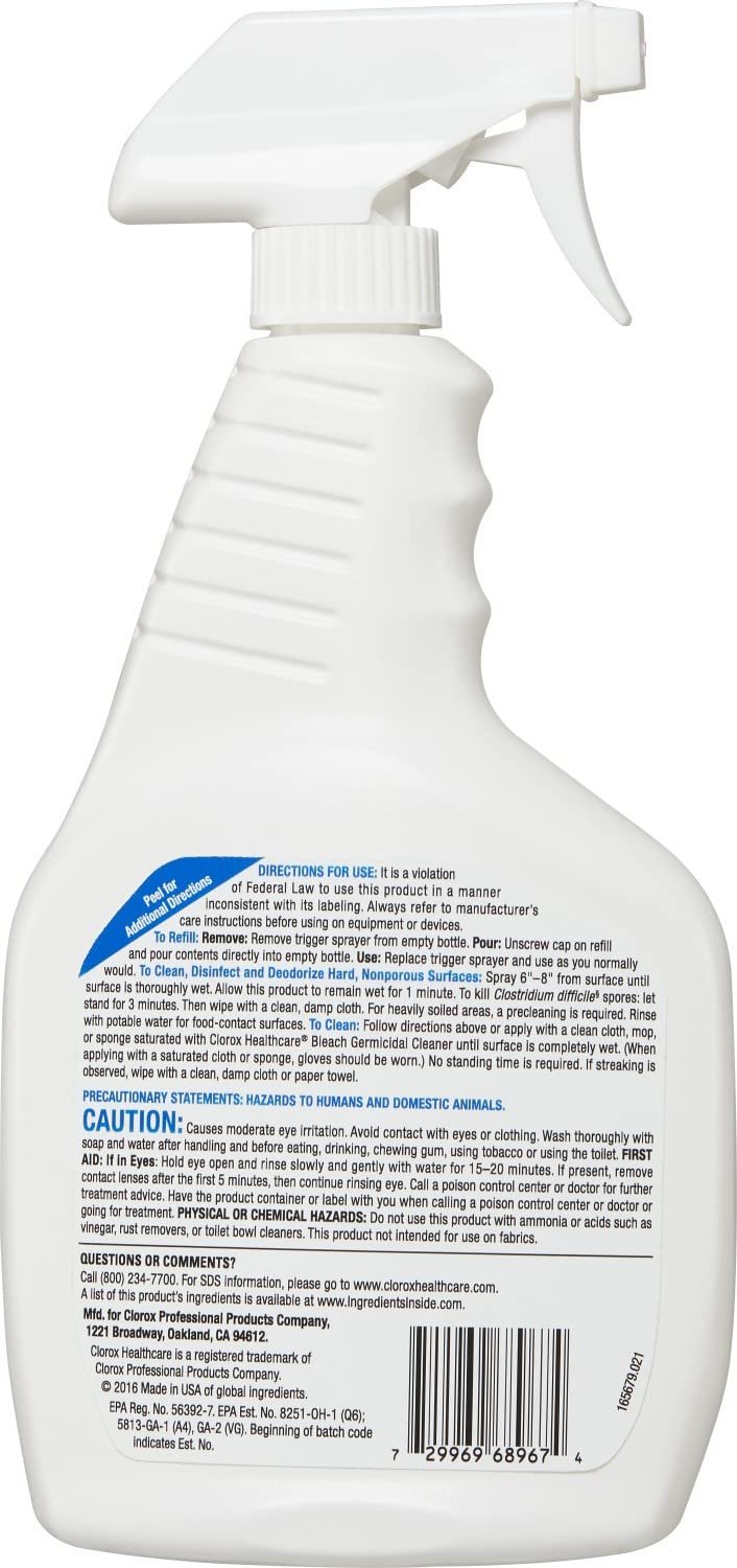 Clorox Healthcare Bleach Germicidal Cleaner Spray, 22 Ounces (68967) - Image 7