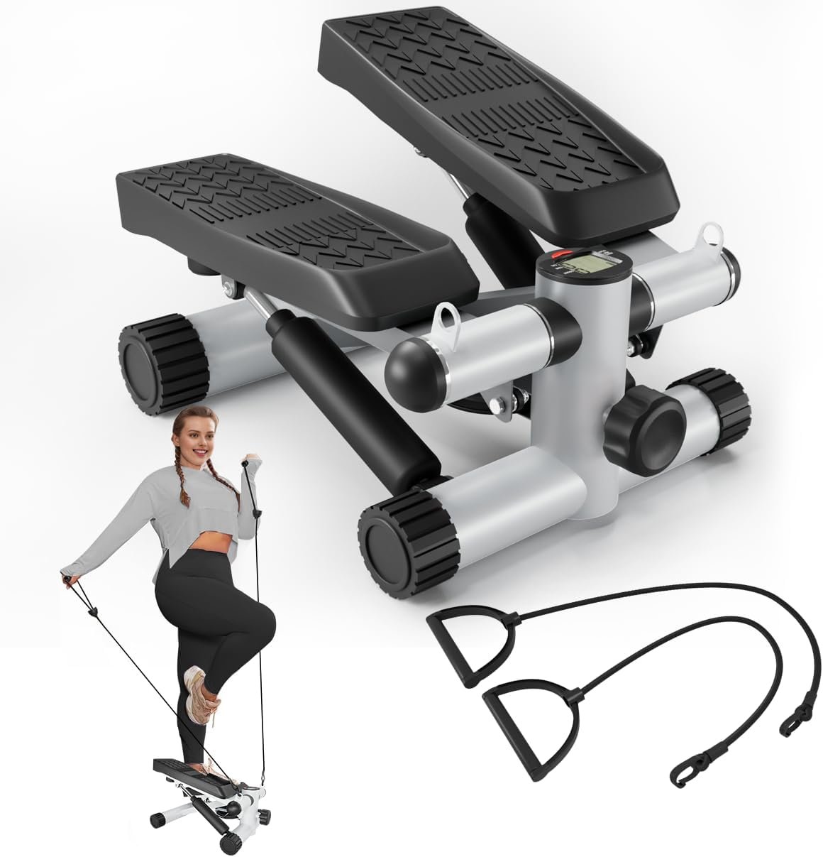 Steppers for Exercise, Stair Stepper with Resistance Bands, Mini Stepper with 330LBS Loading Capacity, Hydraulic Fitness Stepper with LCD Monitor, No Assembly Required - Image 2