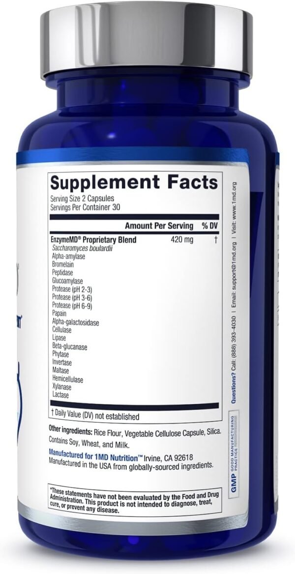 1MD Nutrition EnzymeMD - Digestive Enzymes Supplement - Doctor Formulated | 18 Plant-Based Enzymes - Gas & Bloating Support | 120 Capsules (2-Pack) - Image 9