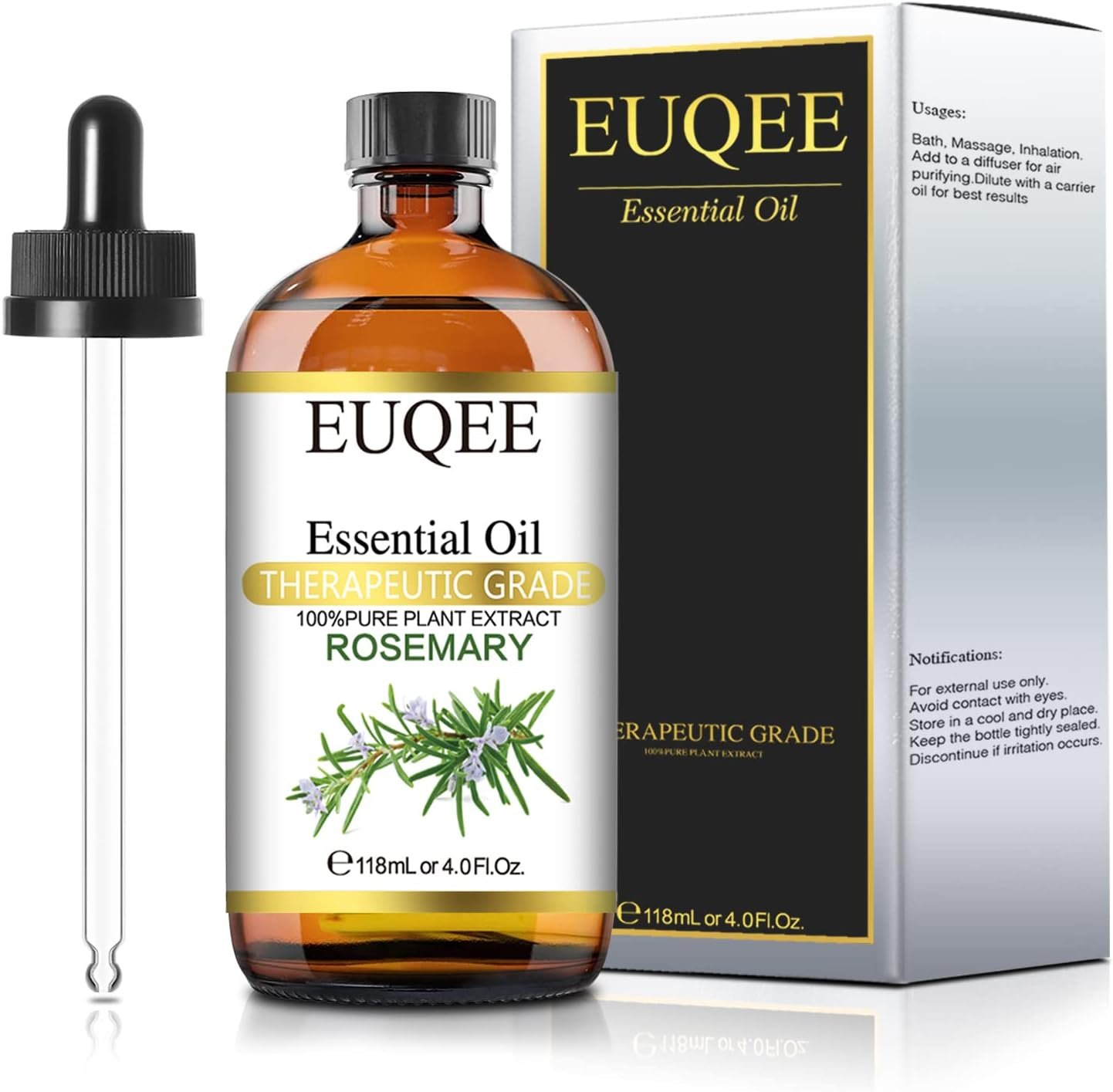 EUQEE Rosemary Essential Oil 118ml Pure Rosemary Oil with Glass Dropper for Aromatherapy, Diffuser, Soap & Candle Making - 4Fl.Oz - Image 2