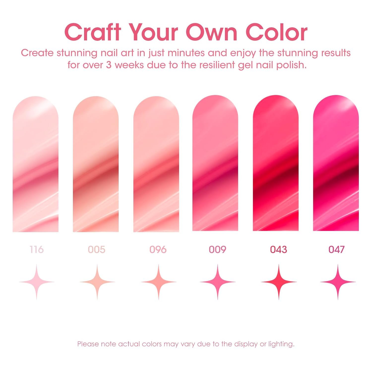 Gellen Pink Gel Nail Polish Kit - 6 Colors Hot Pink Series Rose Peach Magenta Tone, Classic Bright Pink Red Nail Gel Shades Soak Off Nail Art Home DIY Gel Manicure Set Valentine - Image 4