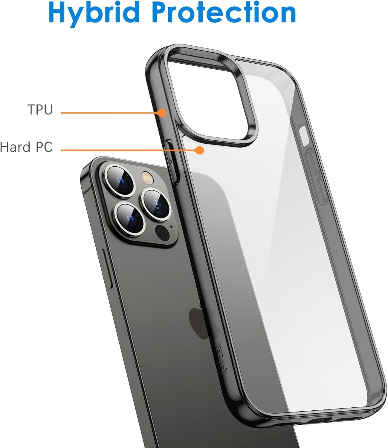 JETech Case for iPhone 13 Pro 6.1-Inch, Non-Yellowing Shockproof Phone Bumper Cover, Anti-Scratch Clear Back (Black) - Image 4