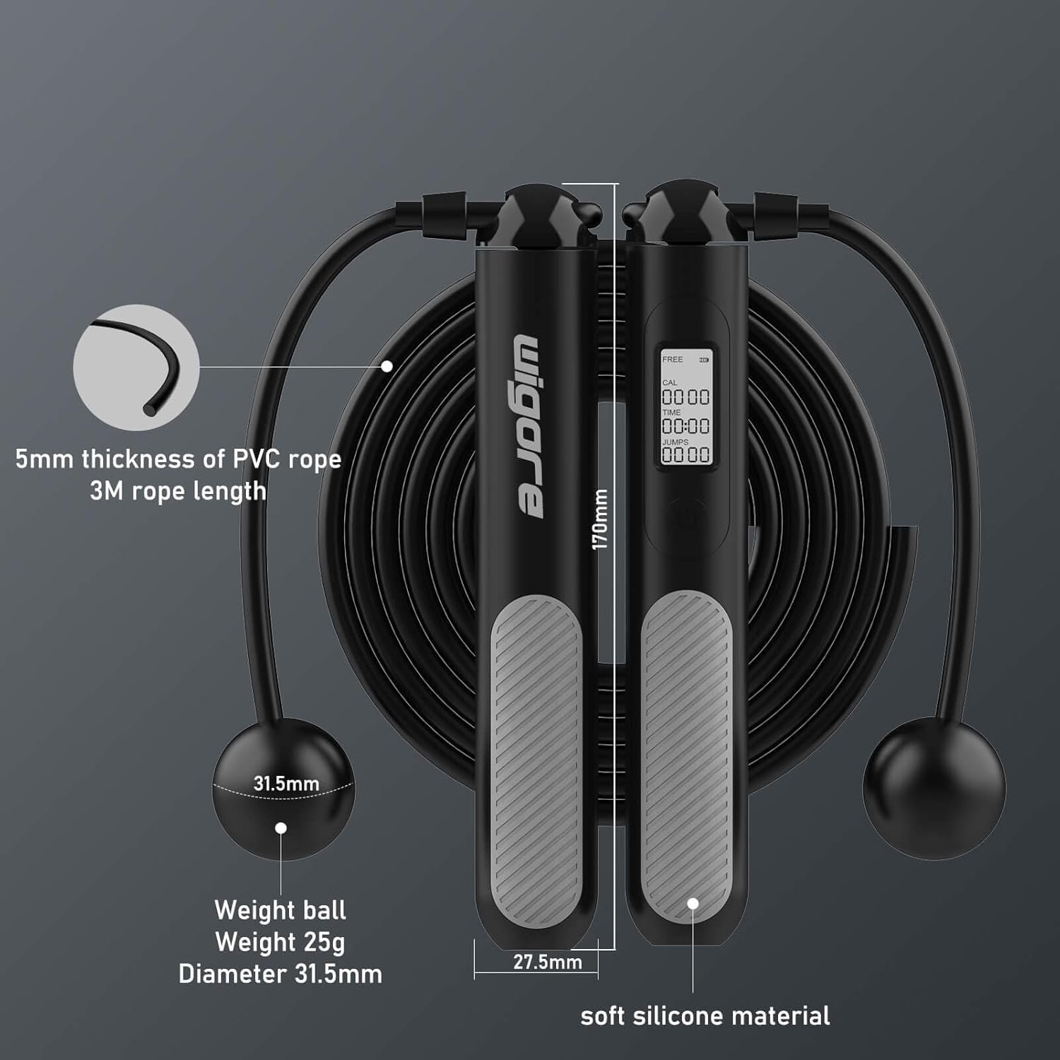 Jump Rope,Ropeless jump ropes weighted with counter for fitness,Home, Indoor or Outdoor exercise use,Workout,Crossfit,Gym,Cordless jump rope for Women,Men, Adults, Kids - Image 3