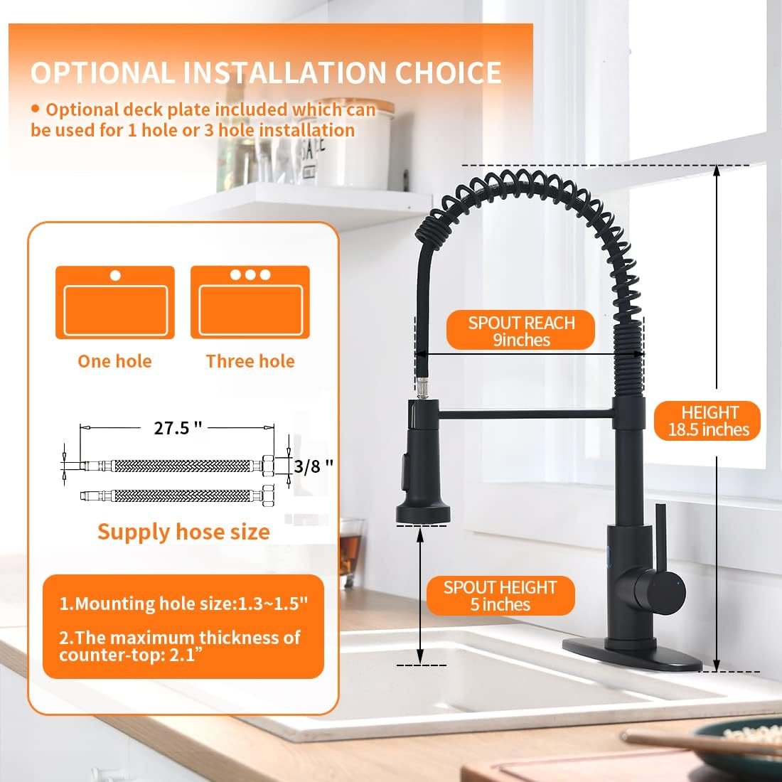 OWOFAN Black Kitchen Faucet with Pull Down Sprayer Stainless Steel Single Handle Pull Out Spring Sink Faucets 1 Hole Or 3 Hole Dual Function for Farmhouse Camper Laundry Utility Rv Wet Bar - Image 5