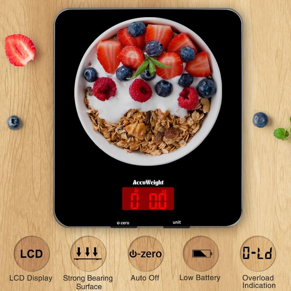 AccuWeight 201 Digital Multifunction Meat Food Scale with LCD Display for Baking Kitchen Cooking, 11lb Capacity by 0.1oz, Tempered Glass - Image 3