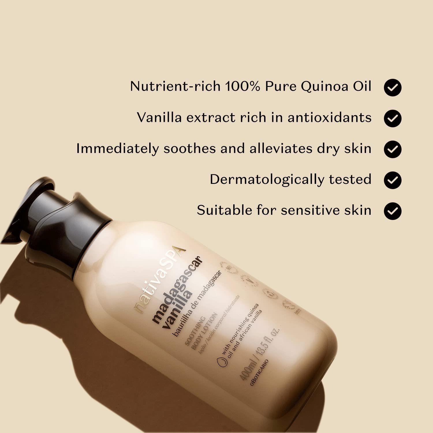 Nativa SPA by O Boticário, Madagascar Vanilla Moisturizing Body Lotion, Fragranced Skin Moisturizer with Purified Quinoa Drops, 13.5 Ounce - Image 4