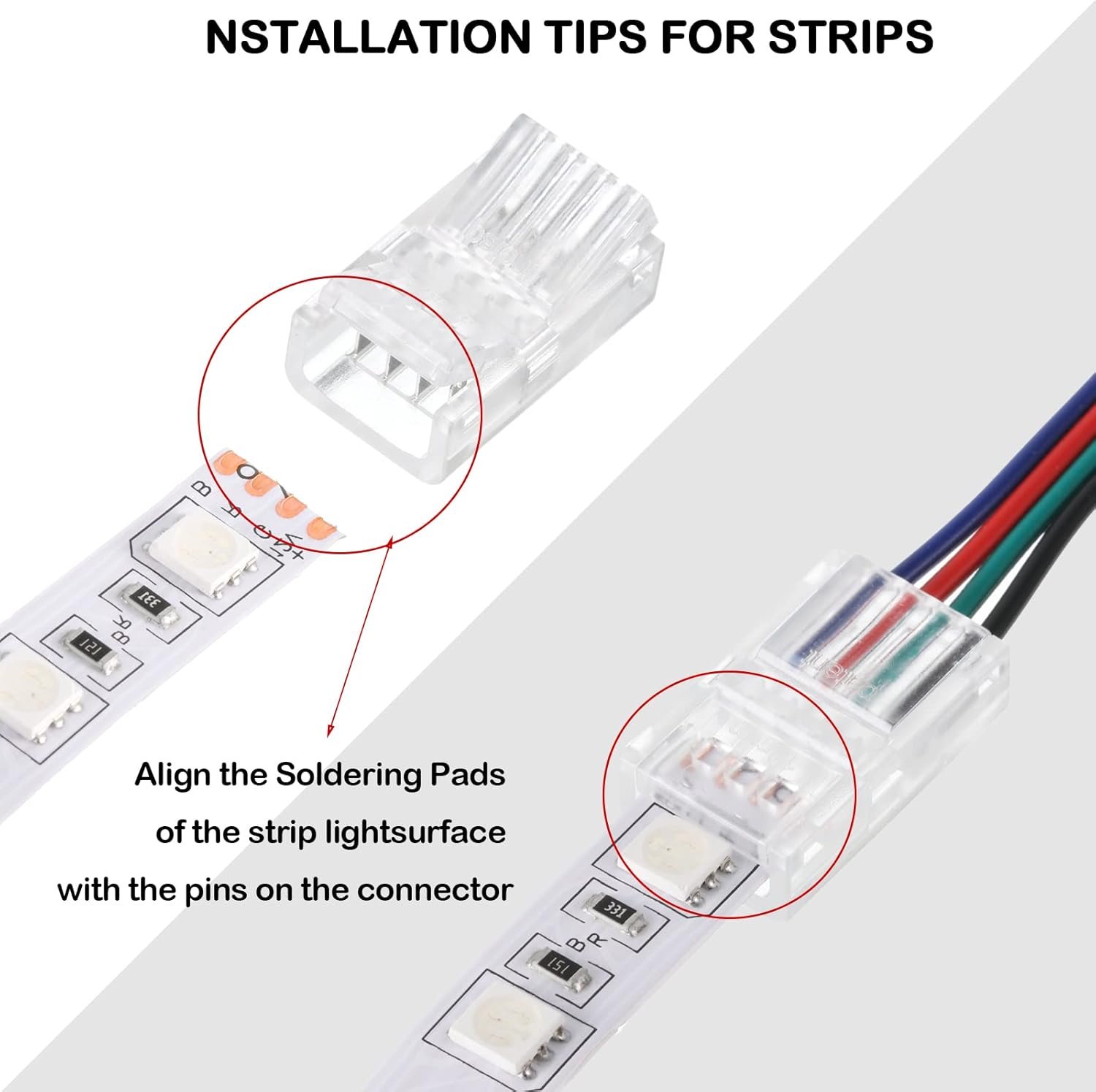 Flutesan 20 Pcs 4 Pin 10 mm LED Strip Connector RGB LED Strip Lights Waterproof Adapter Connectors 22 AWG Wires Connector for Strip Light Unwired Gapless Track Connector 5v 12v 24v - Image 5