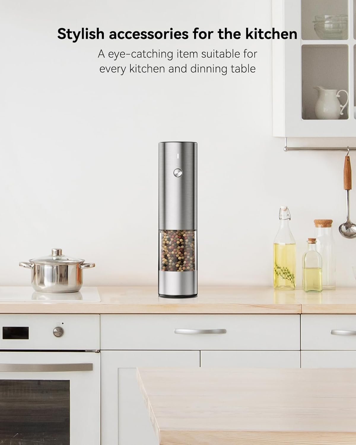 Electric Salt or Pepper Grinder Set Rechargeable with LED lights - Stainless Steel Automatic Pepper or Salt Grinder Refillable with 6 Adjustable Coarseness - Image 3