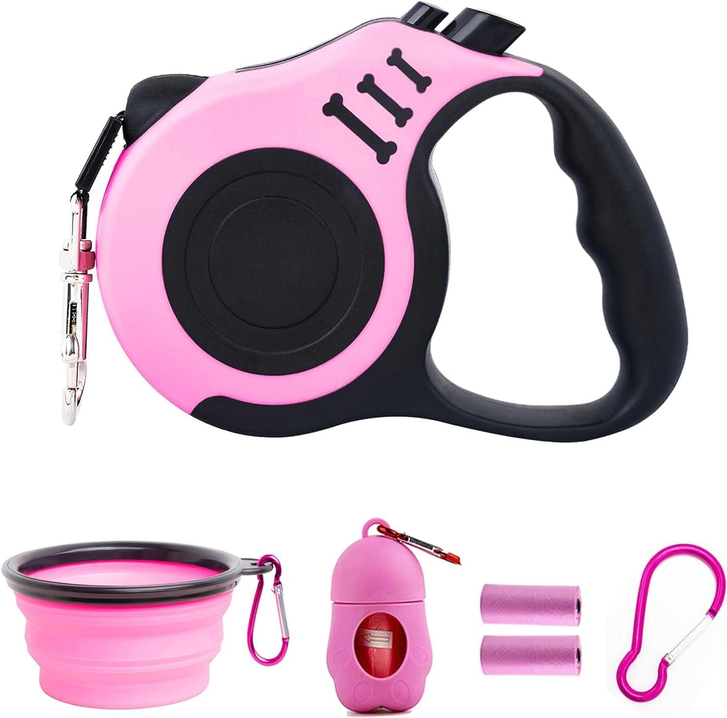 PETIMP Retractable Dog Leash Lightweight 16FT Leash, with Folding Bowl,Dispenser,Waste Bags, for Small Medium Dogs(Pink) - Image 2