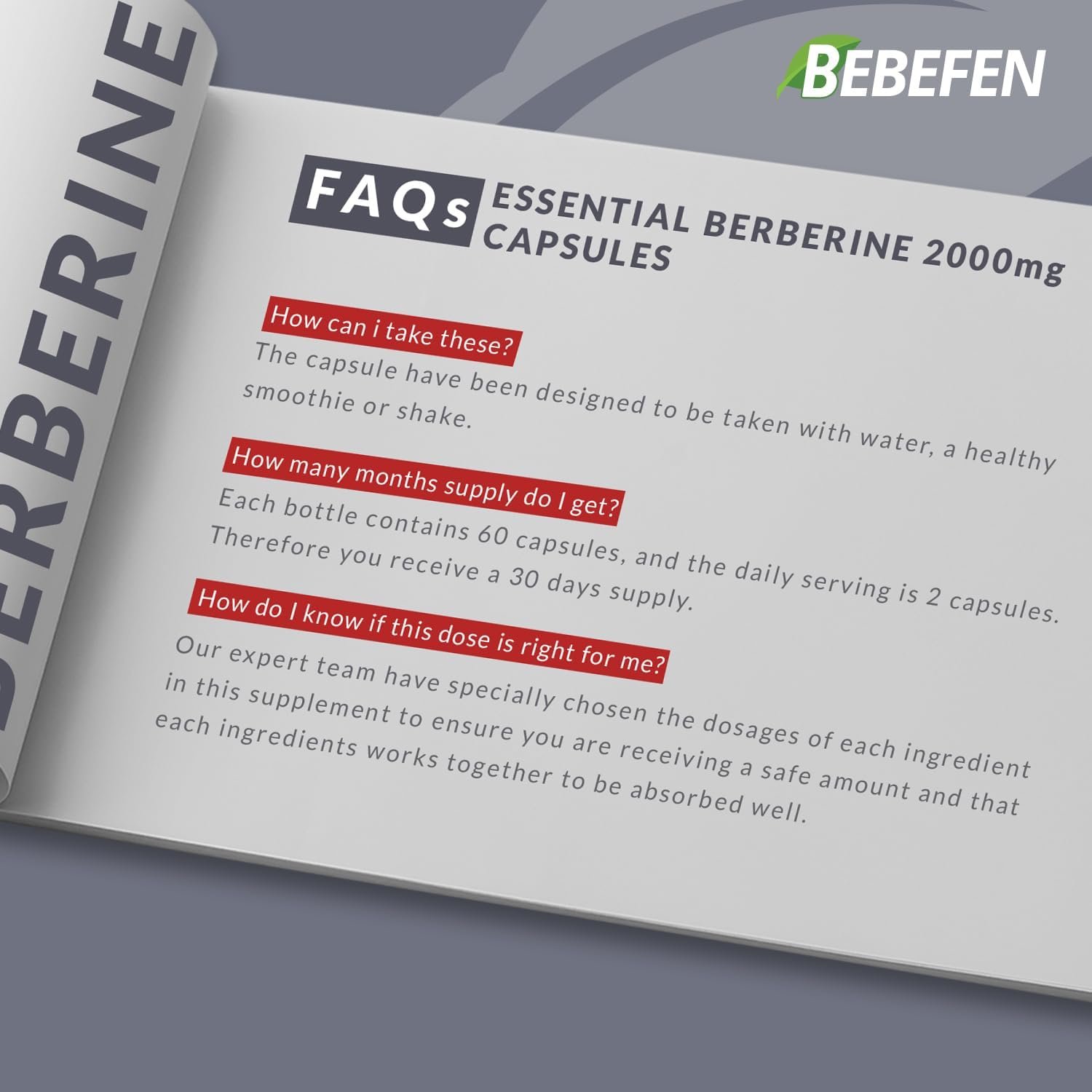 BEBEFEN Berberine HCL Supplement 2000mg - Supports Immune System, Cardiovascular Health - Non GMO | Gluten Free - Image 7