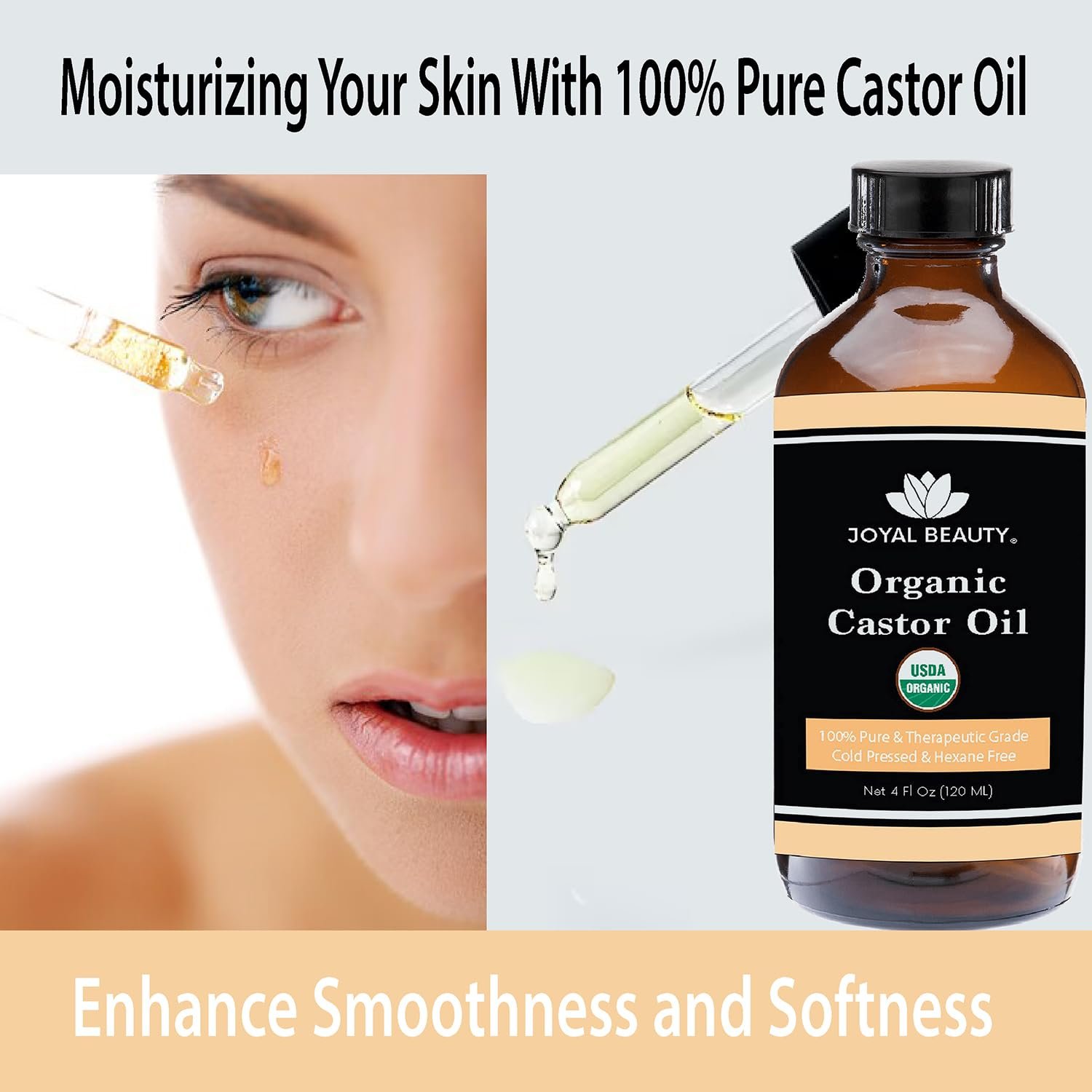 JOYAL BEAUTY Castor Oil USDA Certified Organic(4oz). 100% Pure Cold Pressed Unrefined Hexane Free Glass Bottle. Hair Eyelashes Eyebrows Lash Serum. For Face, Skin, Body, Belly Button. Free Mascara - Image 10