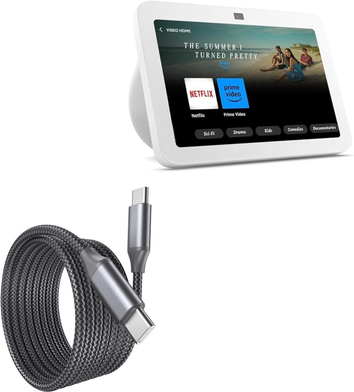 BoxWave Cable Compatible with Amazon Echo Show 8 (3rd Gen 2023) - DirectSync PD Cable (10ft) - USB-C to USB-C (100W), Long 10 Foot PD Braided Nylon Alloy Cable - Jet Black - Image 2