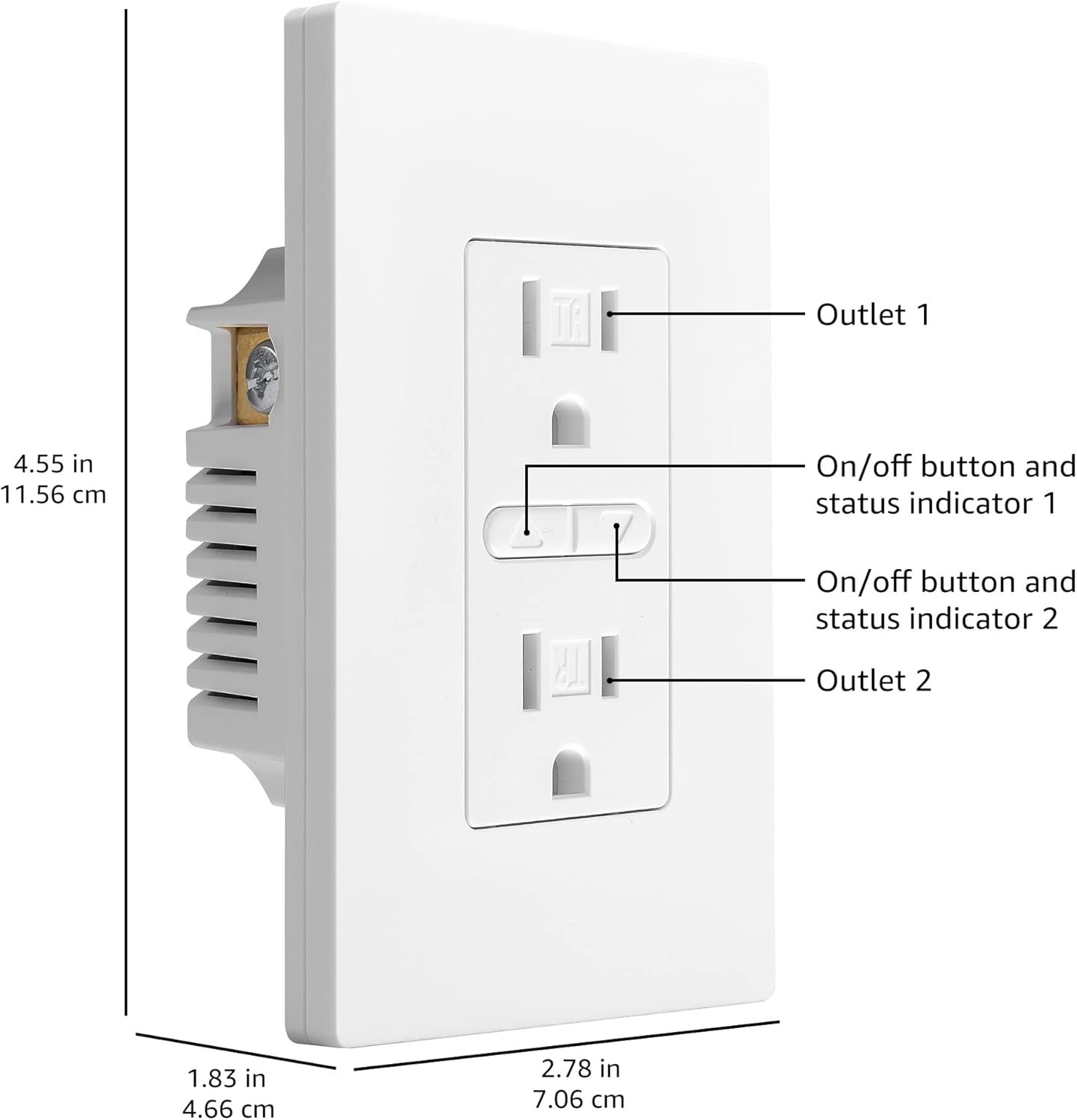 Amazon Basics - Smart In-Wall Outlet, Works with Alexa Only, 2.4 GHz Wi-Fi, No Hub Required, 2.78 x 1.83 x 4.55 inches, White - Image 4