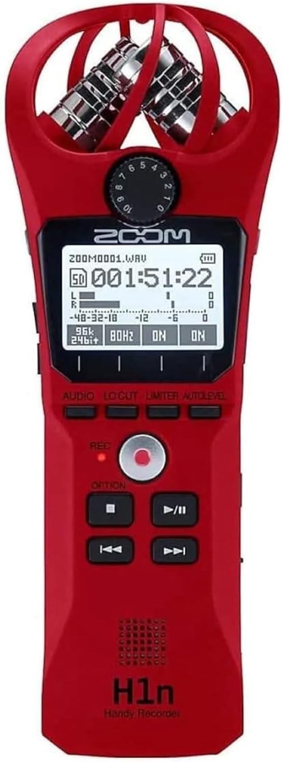 Zoom H1n 2-in / 2-Track Portable Digital Handy Recorder (Red) + Vidpro Lavalier Condenser Microphone - Image 4