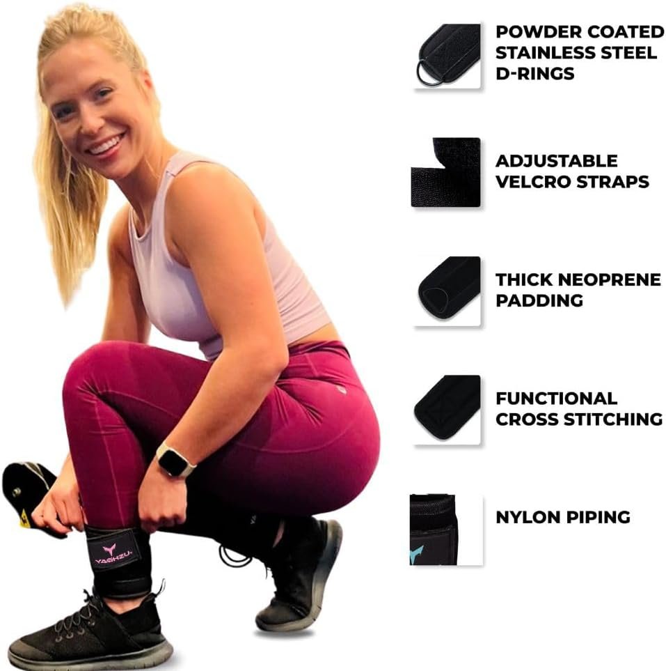 Ankle Straps for Cable Machines Women - Adjustable Gym Ankle Strap for Cable Machine, Neoprene Padded Cable Straps, Durable Leg Strap with Cable Cuff, Glute Kickback Ankle Strap with D Rings - Image 3