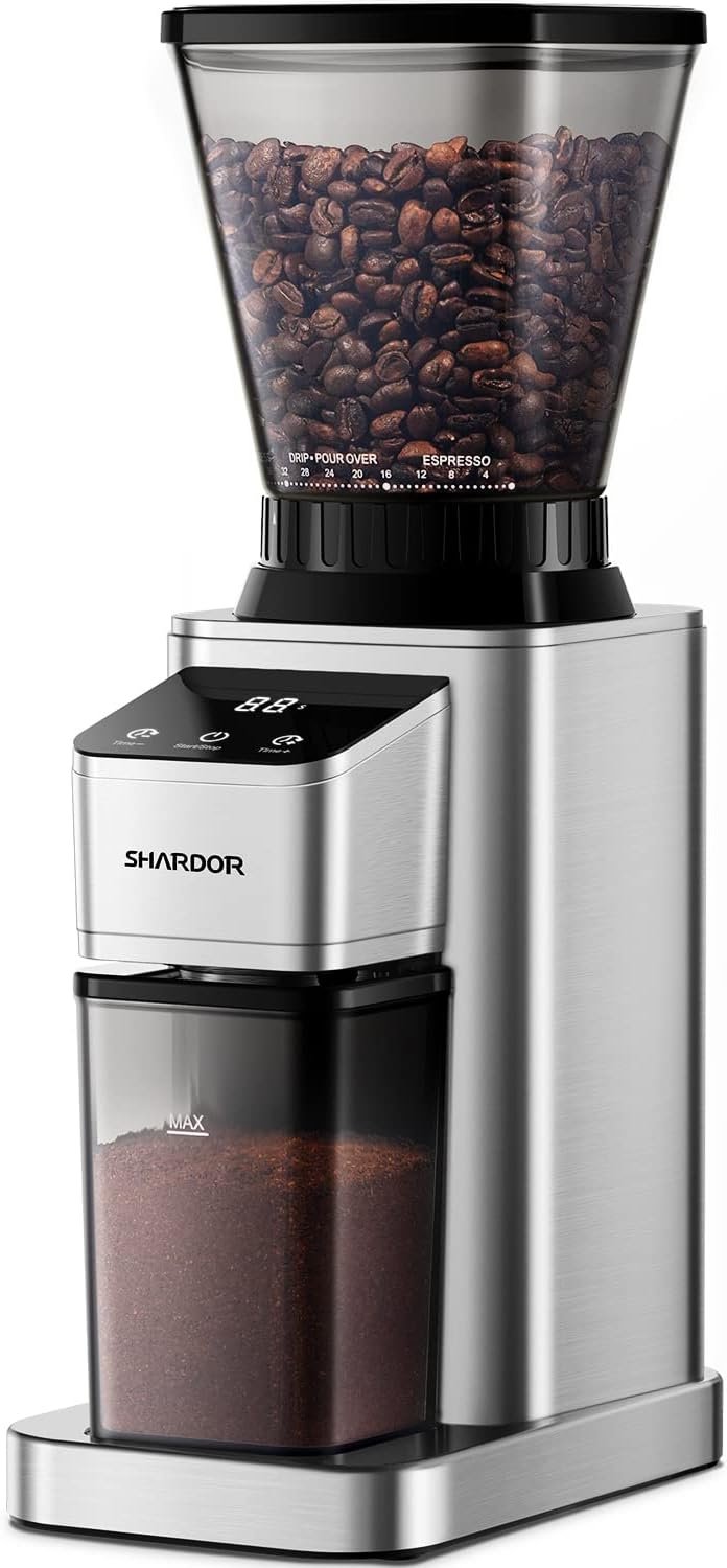 SHARDOR Conical Burr Coffee Grinder Electric, Adjustable Touchscreen Burr Mill with 48 Precise Settings, Precision Electronic Timer, Anti-static, Brushed Stainless Steel - Image 2