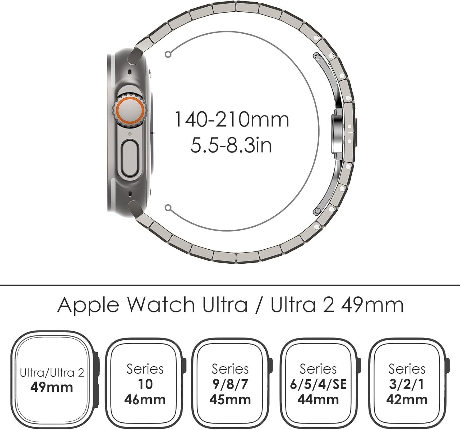CHANCHY Stainless Steel Band Compatible with Apple Watch Ultra 2 Band 49mm, Series 10 46mm, 9/8/7 45mm, SE2/SE 6/5/4 44mm, 3/2/1 42mm, Metal Strap for Men Women (Titanium, 49mm 46mm 45mm 44mm) - Image 10