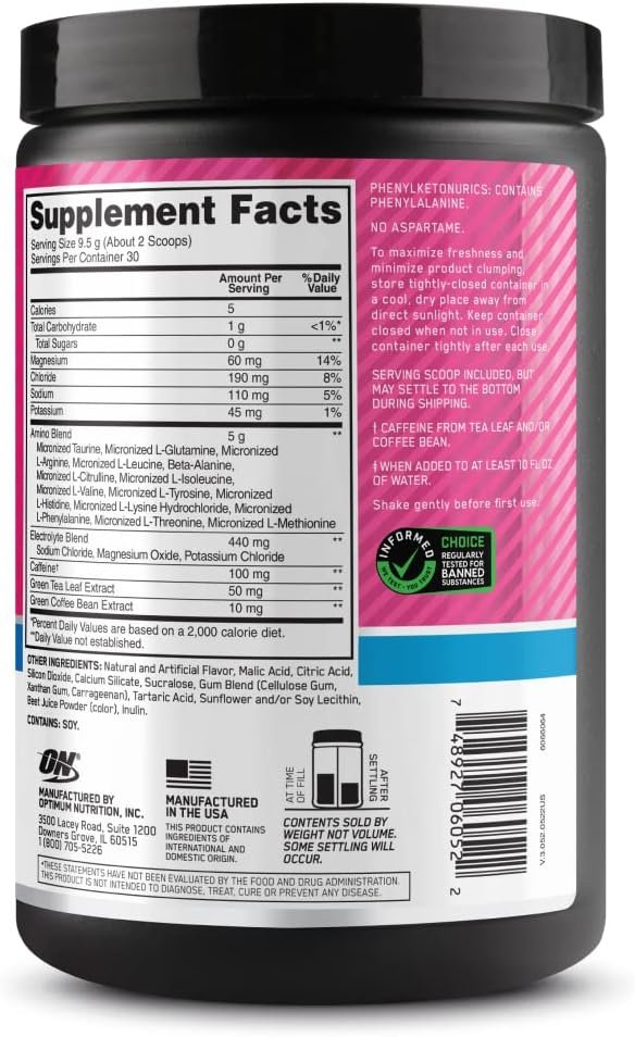 Optimum Nutrition Amino Energy Powder Plus Hydration, with BCAA, Electrolytes, and Caffeine, Watermelon Splash, 30 Servings (Packaging May Vary) - Image 10