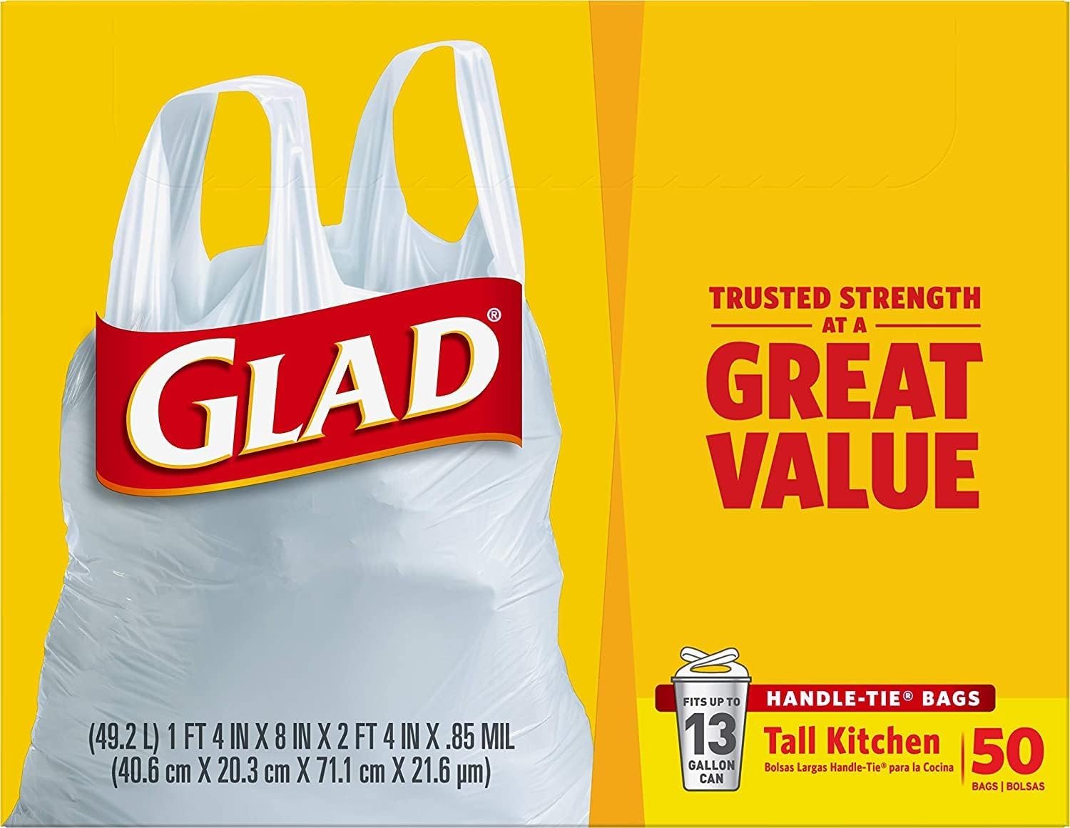 Glad 13 Gal. Tall Kitchen Handle-Tie Bags 50 ct (Pack of 4) - Image 6