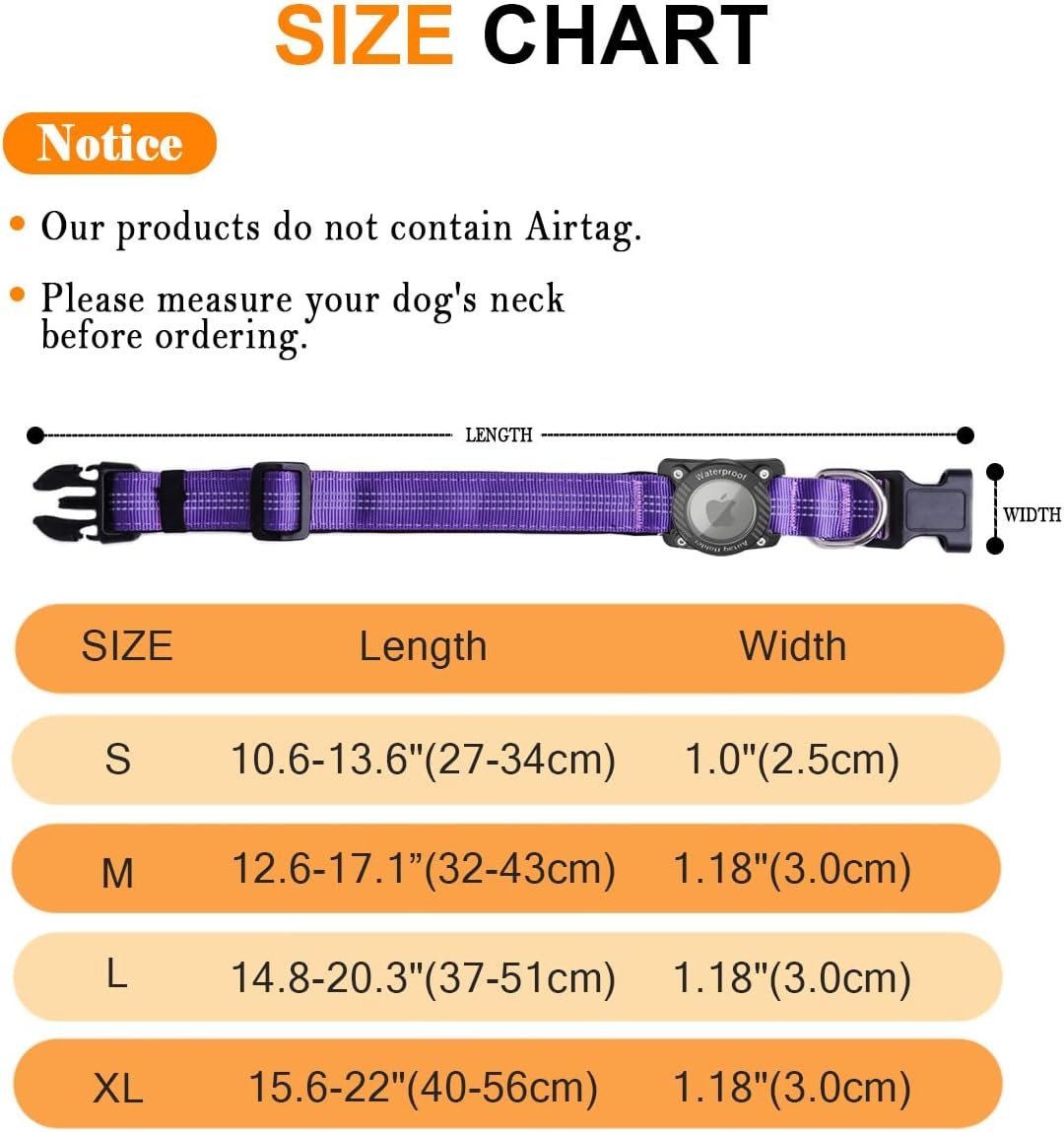 Airtag Dog Collar, Apple Airtag Holder for Reflective Dog Collar, Waterproof Nylon Dog Collar for Apple Air Tag, GPS Tracker Pet Collar for Small Medium Large Dogs, Purple, L - Image 7