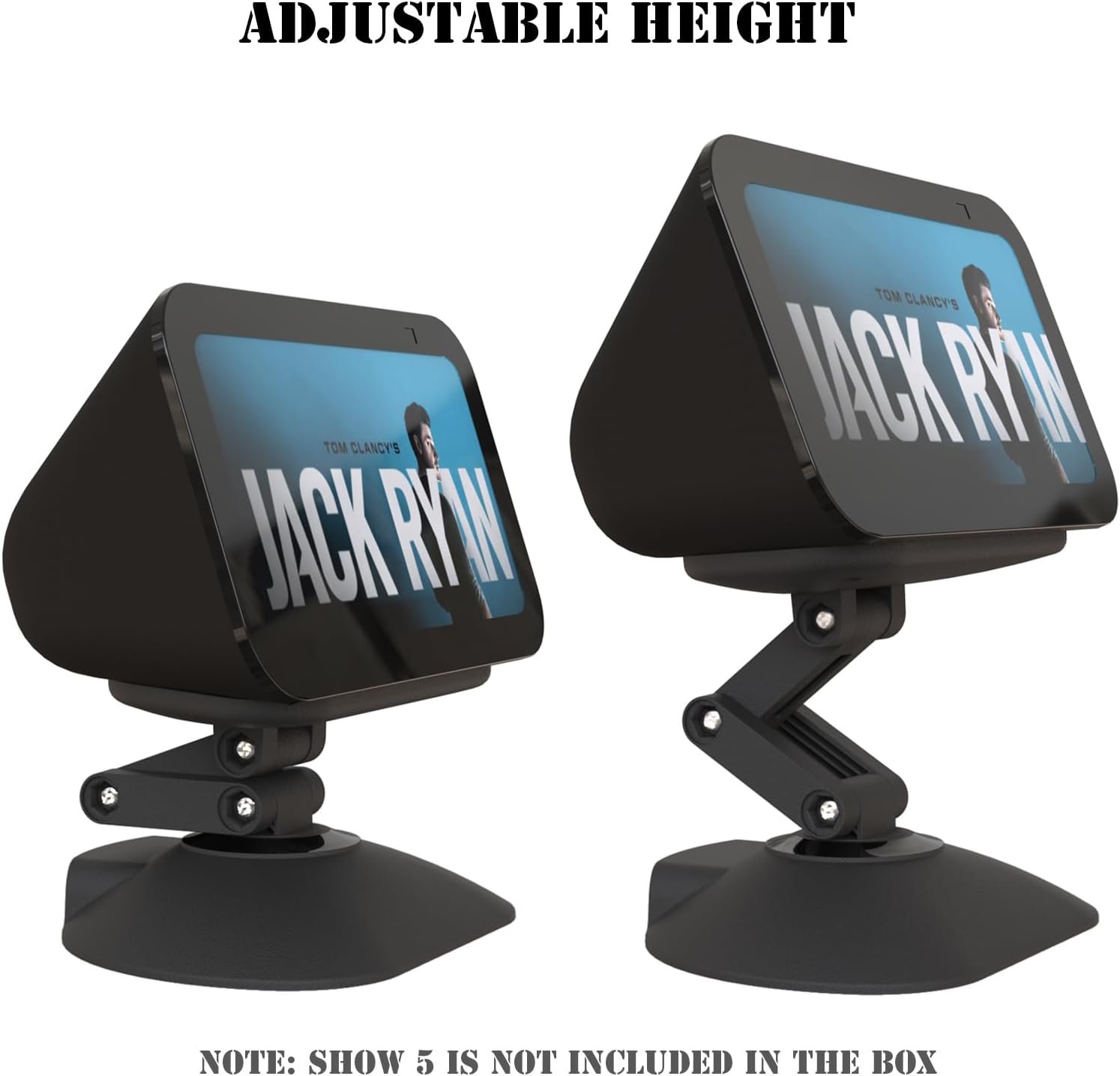 Stand for Echo Show 5 (3rd Gen), Adjustable Height Smart Speaker Stand Table Mount Bracket, Tilt and 280 Degree Swivel Magnetic Anti-Slip Base for Show 5 & Cell Phone (Black) - Image 3