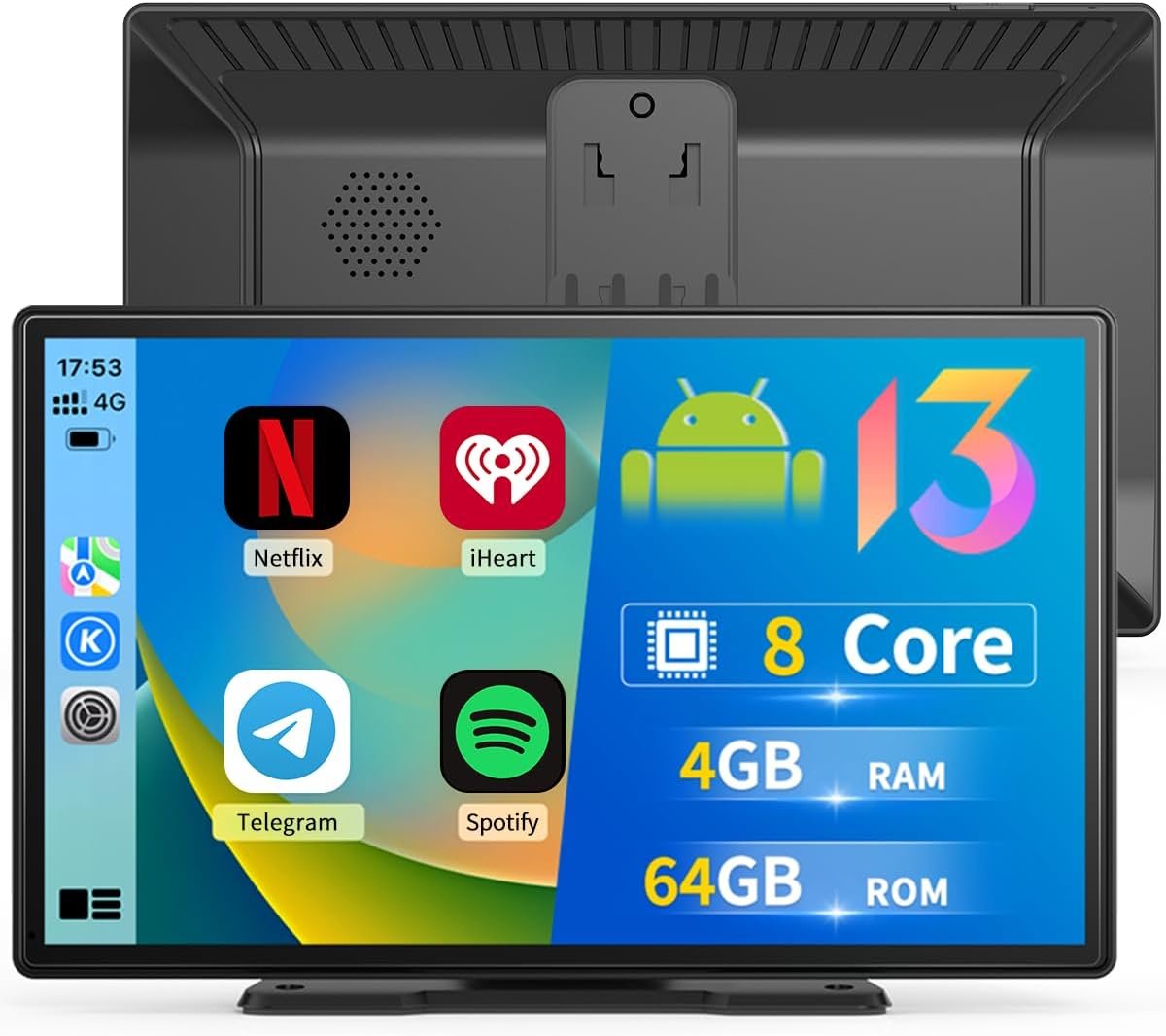 8 Core Android 13 4+64GB Car Stereo, 9 Inch Android Auto Wireless Apple Carplay, Portable Carplay Screen for Car, OTA, GPS Navigation, Netflix, YouTube, Tictok, Google Play - Image 2