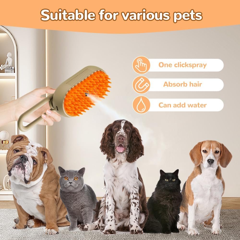 Cat Steam Brush 2024 New Pet Steam Groomer Comb,3 In 1 Cat Steam Brush Pet Hair Steamy Brushes,Pet Steam Brush for Cats Dogs (White) - Image 6