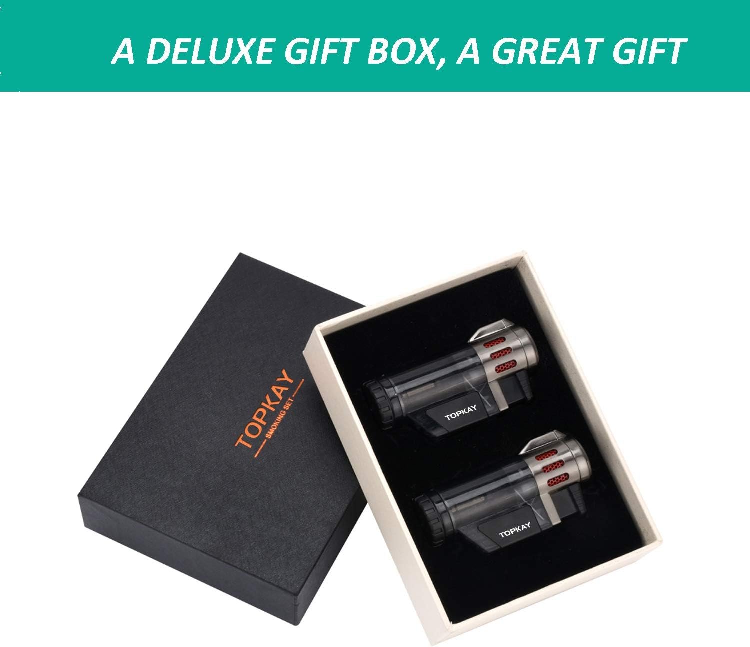 Cigar Lighter Triple Jet Flame Butane Torch Lighters Windproof Butane Refillable Gas Torch Lighters with a Gift Box, 2 Pack (Without Gas) - Image 8