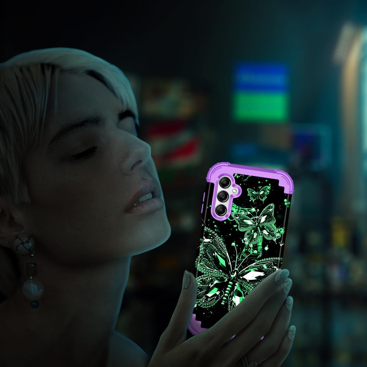 Miqala for Galaxy A14 5G Case,Glow in The Dark Three Layer Heavy Duty Shockproof Full Protection Hard Plastic Bumper+Soft Silicone Protective Case for Samsung Galaxy A14 5G 6.6 inch,Dark Butterfly - Image 7