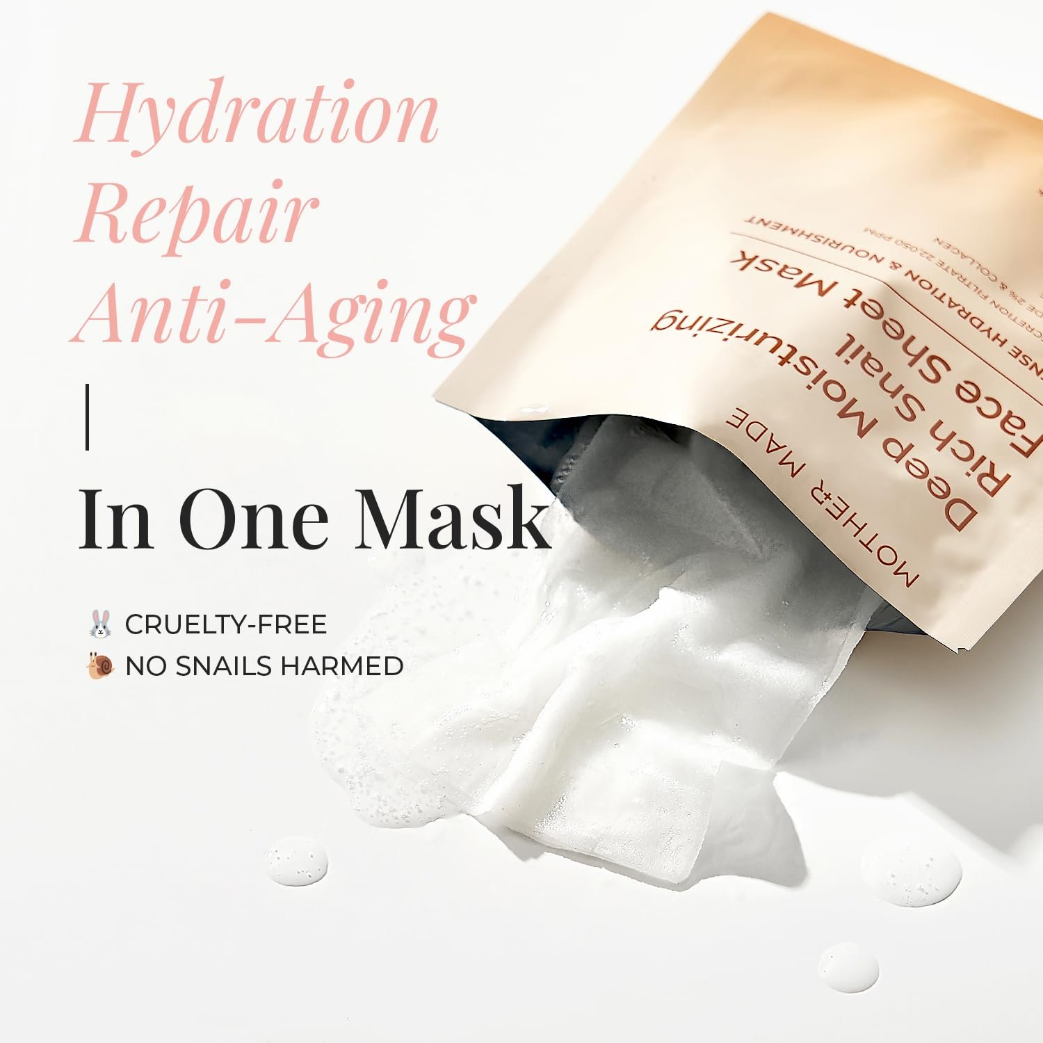 Moisturizing Anti-aging Snail Mucin Face Masks 10 EA, with Collagen, Niacinamide 2%, Squalane, Face Masks for Dry, Sensitive Skin, Travel Essentials, Self Care, Korean Skincare - Image 5