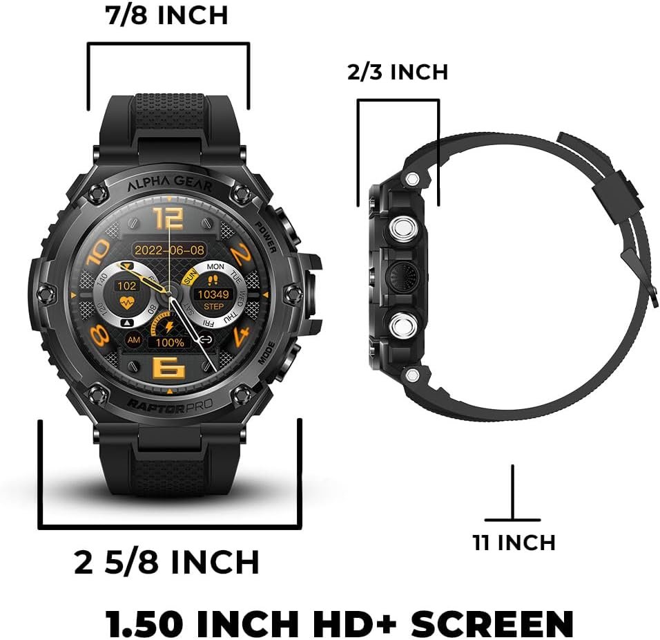 Raptor PRO Smartwatch for iPhone & Android, Rugged Smart Watch (Answer/Make Call), Wellness Tracker with 1.58" AMOLED Screen, 10-14 Days Battery, 5 ATM (2xScreen Protector Included) - Image 7