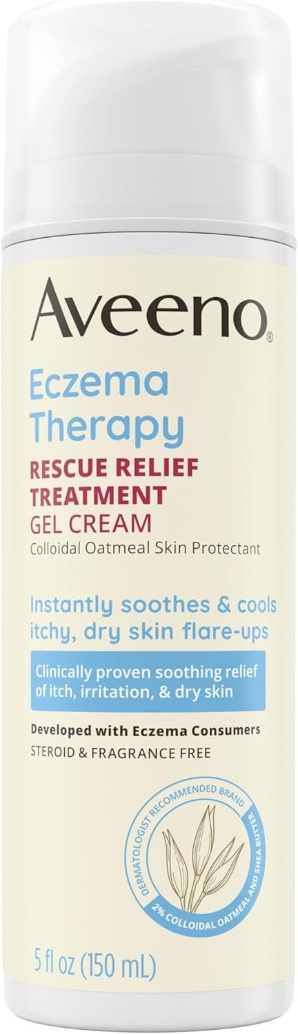 Aveeno Eczema Therapy Rescue Relief Treatment Gel Cream with Colloidal Oatmeal Skin Protectant, Instantly Soothes & Cools Itchy Dry Skin Flare-Ups, Steroid & Fragrance Free, 5.0 fl. oz - Image 2