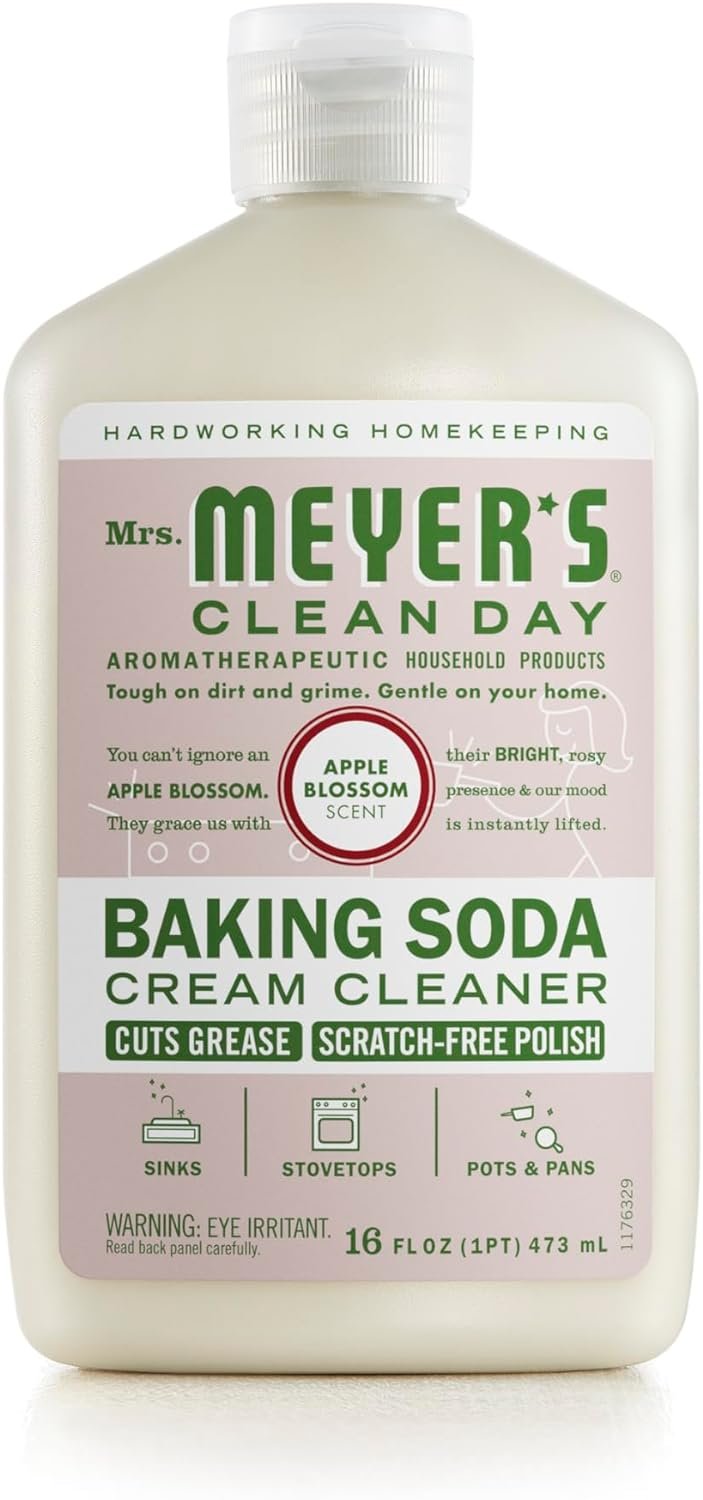 MRS. MEYER'S CLEAN DAY Baking Soda Cream Cleaner, Cuts Grease, Scratch-Free Polish, Plant-Derived Cleaning Ingredients, Apple Blossom, 16 Fl Oz, Pack of 1 - Image 2
