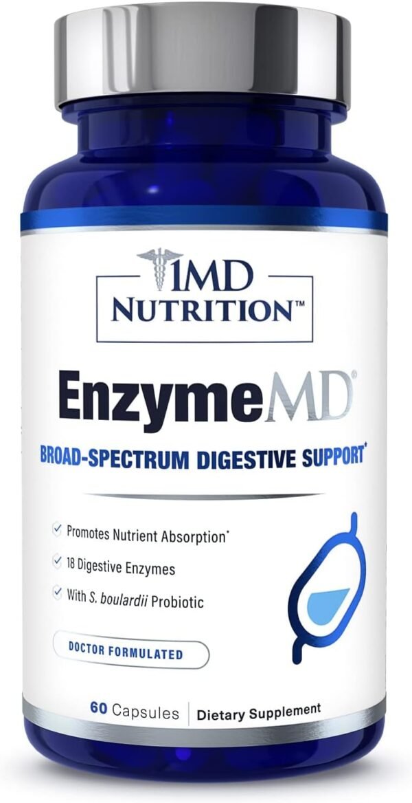 1MD Nutrition EnzymeMD - Digestive Enzymes Supplement - Doctor Formulated | 18 Plant-Based Enzymes - Gas & Bloating Support | 120 Capsules (2-Pack) - Image 7