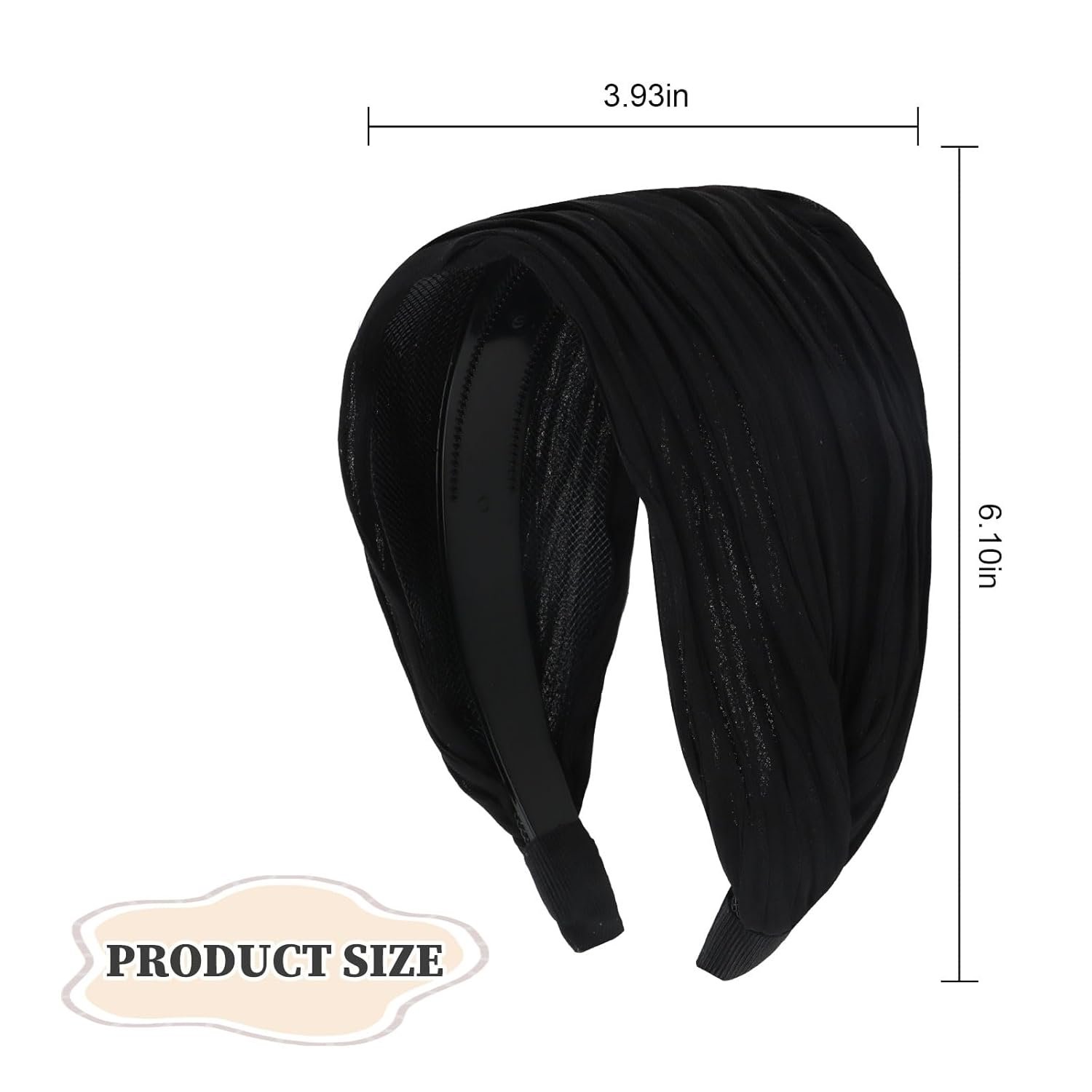 Black Wide Headband for Women, Boho Headbands Thick Headbands with Teeth, Large Head Bands for Women's Hair Turban Hairbands Hair Accessories for Women - Image 3