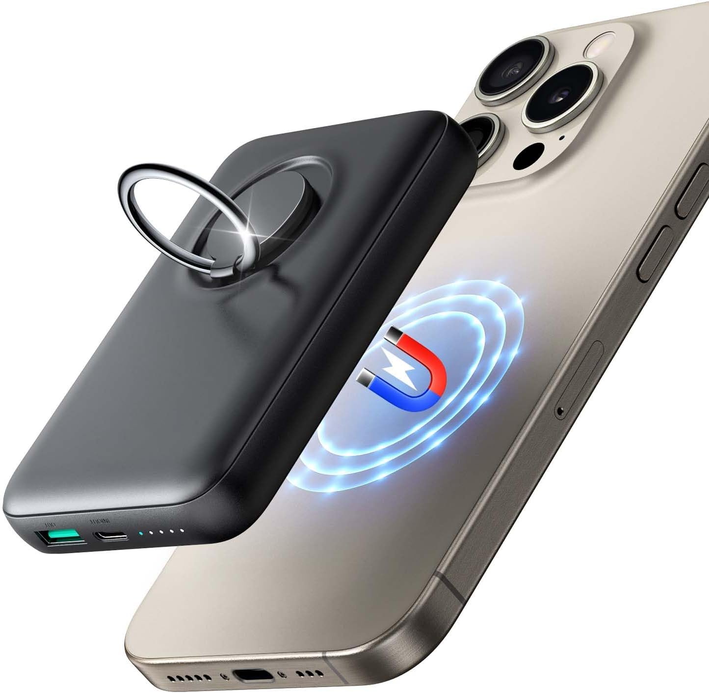 JOYROOM Magnetic Portable Charger 10000mAh Power Bank with Ring Holder, N52 Stronger Magnetic 20W PD Fast Charging Battery Pack Compatible with iPhone 16/15/14/13/12/Pro/Pro Max (Black) - Image 2