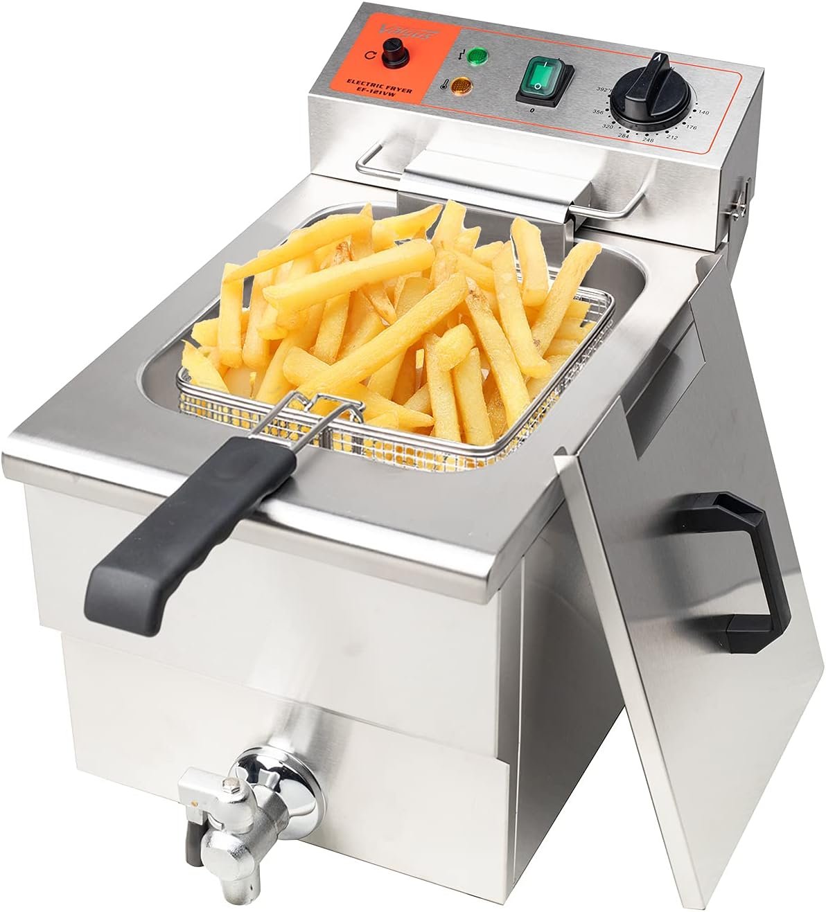 Valgus 1750W Stainless Steel Electric Deep Fryer 12L Large Capacity Countertop Kitchen Frying Machine with Basket & Lid, Drain System - Image 2