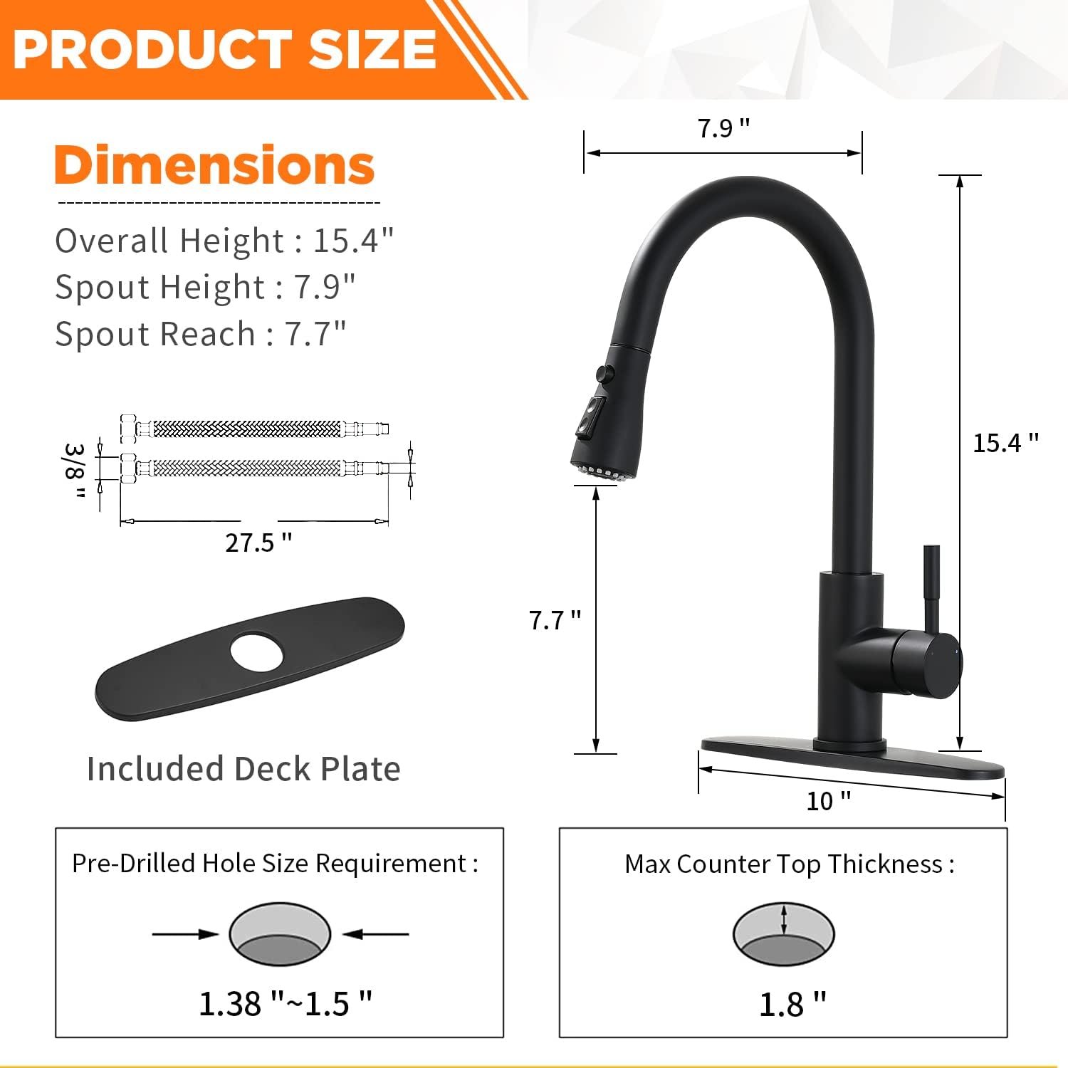 Black Kitchen Faucets with Pull Down Sprayer Kitchen Sink Faucet with Pull Out Sprayer Single Hole Deck Mount Single Handle Stainless Steel Grifos De Cocina 866068R - Image 6