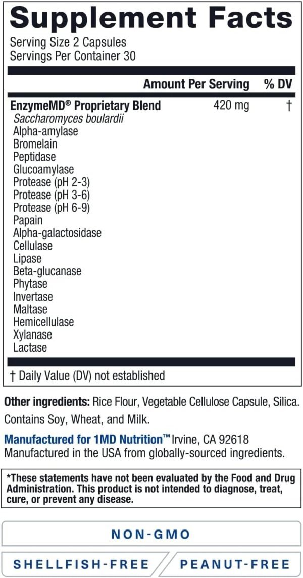 1MD Nutrition EnzymeMD - Digestive Enzymes Supplement - Doctor Formulated | 18 Plant-Based Enzymes - Gas & Bloating Support | 120 Capsules (2-Pack) - Image 5
