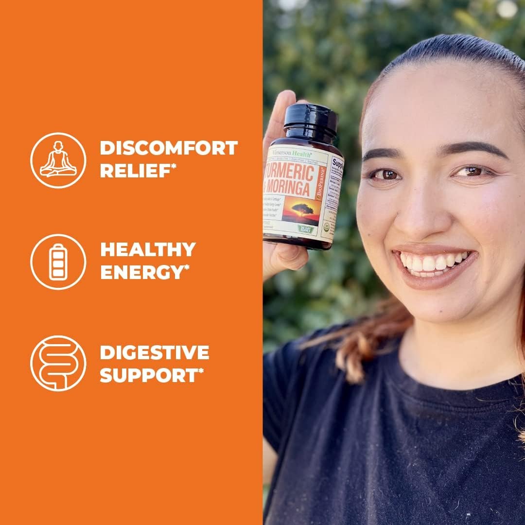 Turmeric Curcumin & Moringa Leaves Extract with Black Pepper. Joint Support Supplement with Tumeric (95% Curcuminoids), Bioperine & Moringa Oleifera Leaf for Joints, Digestion & Energy. 60 Capsules - Image 3