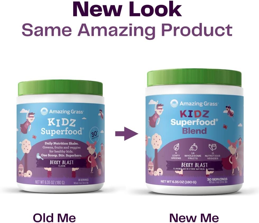 Amazing Grass Kidz Superfood: Organic Greens, Fruits, Veggies, Beet Root Powder & Probiotics for Healthy Kids, Berry Blast, 30 Servings - Image 4