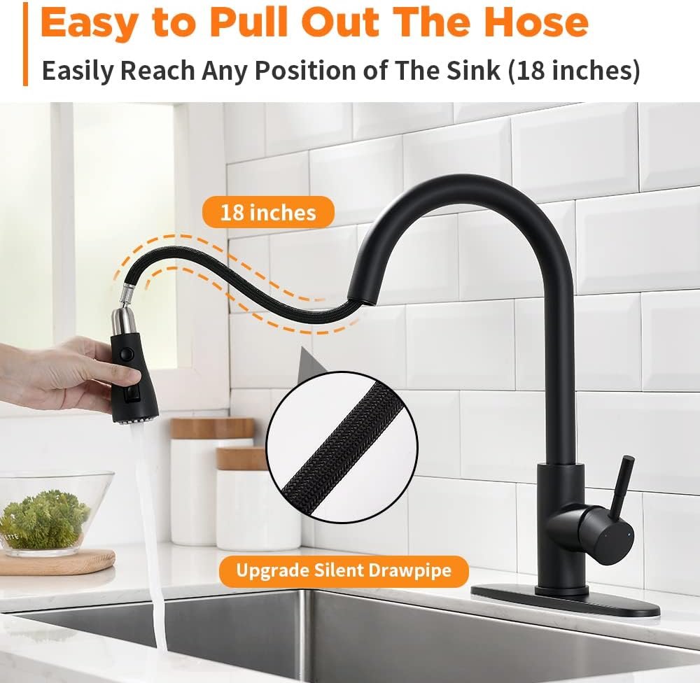 Black Kitchen Faucets with Pull Down Sprayer Kitchen Sink Faucet with Pull Out Sprayer Single Hole Deck Mount Single Handle Stainless Steel Grifos De Cocina 866068R - Image 3
