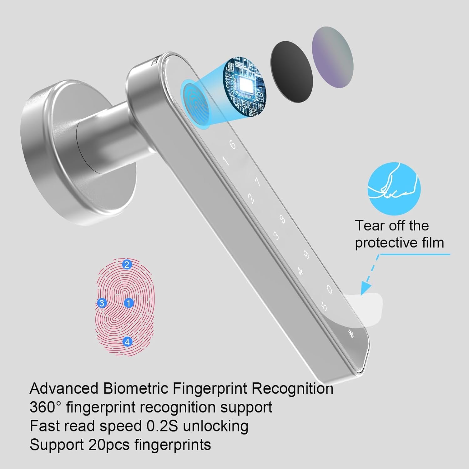 Secustone Fingerprint Door Lock, Smart Lock, Keyless Entry Door Lock, Smart Door Knob with Passcode, Fingerprint, Keys, Door Lock Fingerprint for Bedroom, Apartment, Office, Silver - Image 4