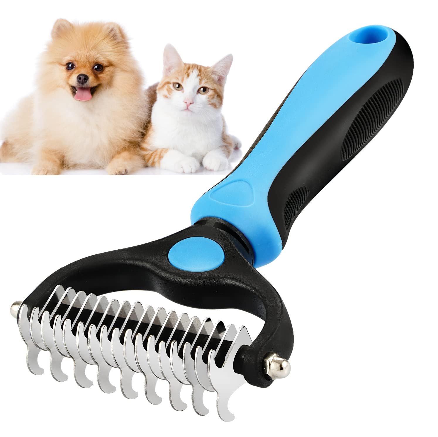 TAN.G Pet Deshedding Brush,2 Sided Undercoat Rake for Dogs & Cats,Dog Grooming Rakes Tools for Mats & Tangles Removing,Effectively Reduces Shedding by up to 95% for Short Medium and Long Pet Hair - Image 2