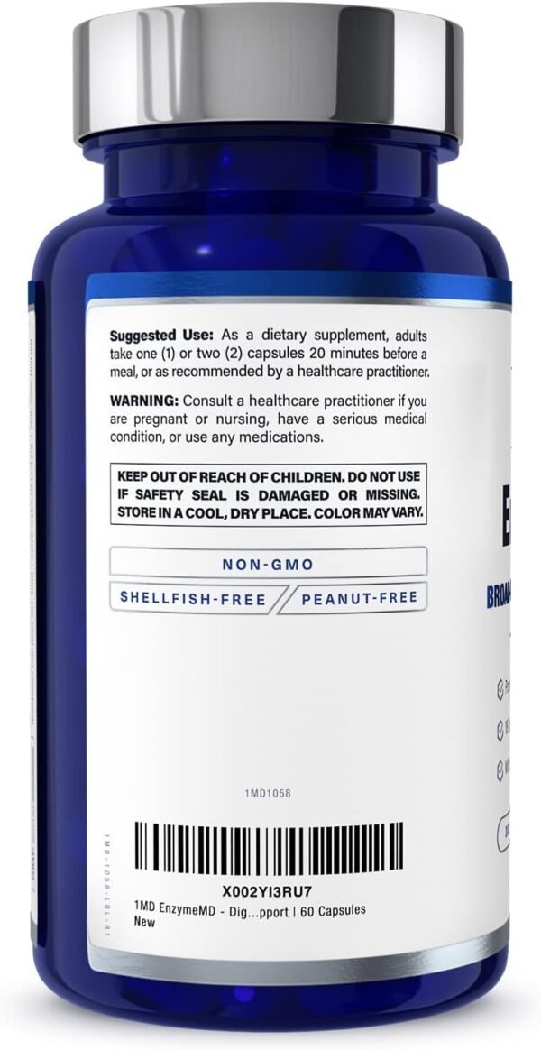 1MD Nutrition EnzymeMD - Digestive Enzymes Supplement - Doctor Formulated | 18 Plant-Based Enzymes - Gas & Bloating Support | 120 Capsules (2-Pack) - Image 8