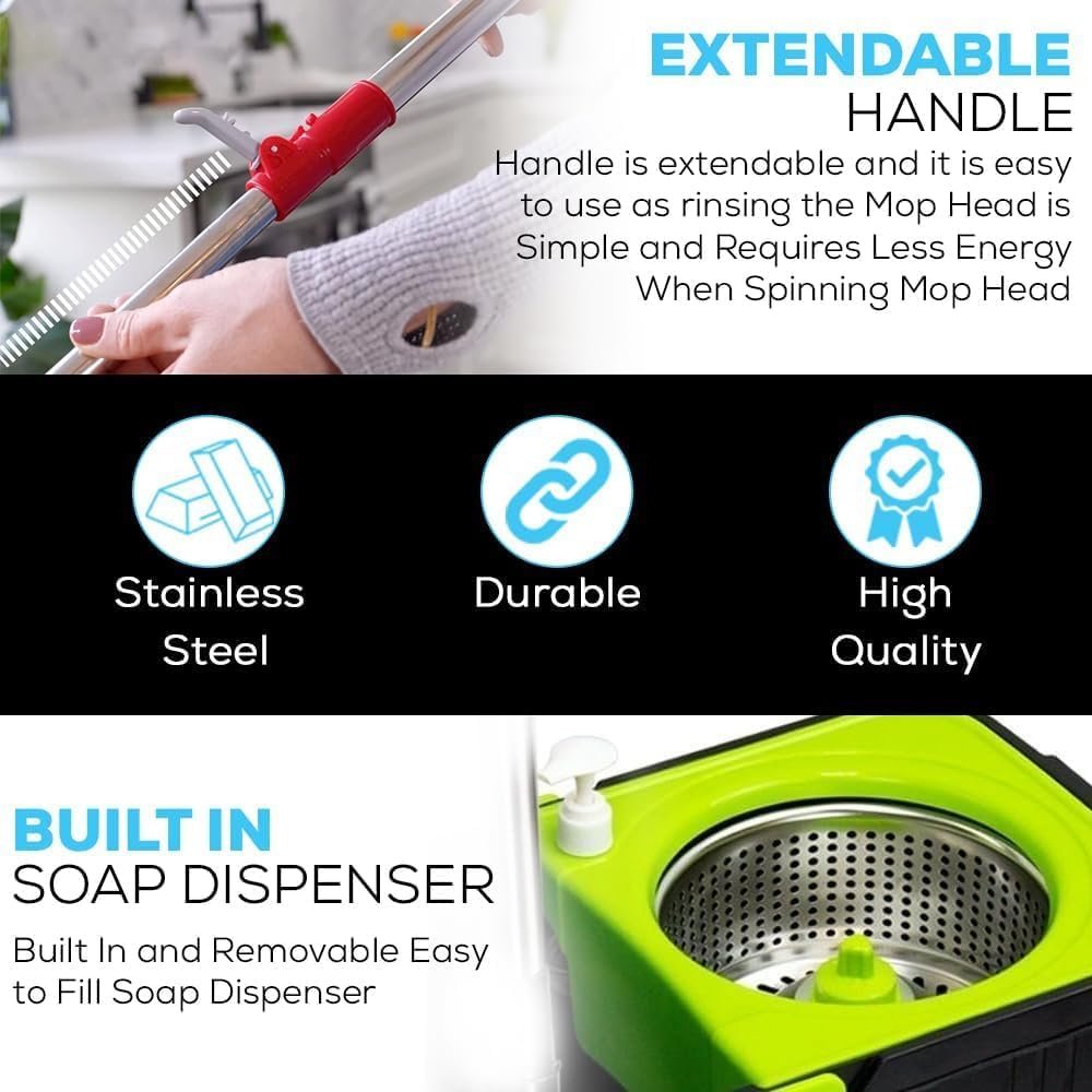 Simpli-Magic Premium Spin Mop Cleaning Bucket Set with 3 Microfiber Mop Heads Included - Image 4