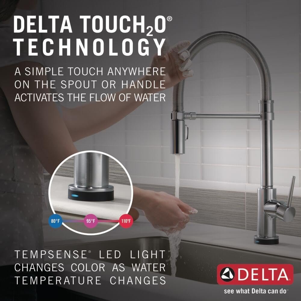 Delta Faucet Trinsic Pro Commercial Style Kitchen Faucet, Touch Kitchen Faucets with Pull Down Sprayer, Kitchen Sink Faucet, Touch Faucet, Delta Touch2O Technology, Arctic Stainless 9659T-AR-DST - Image 4